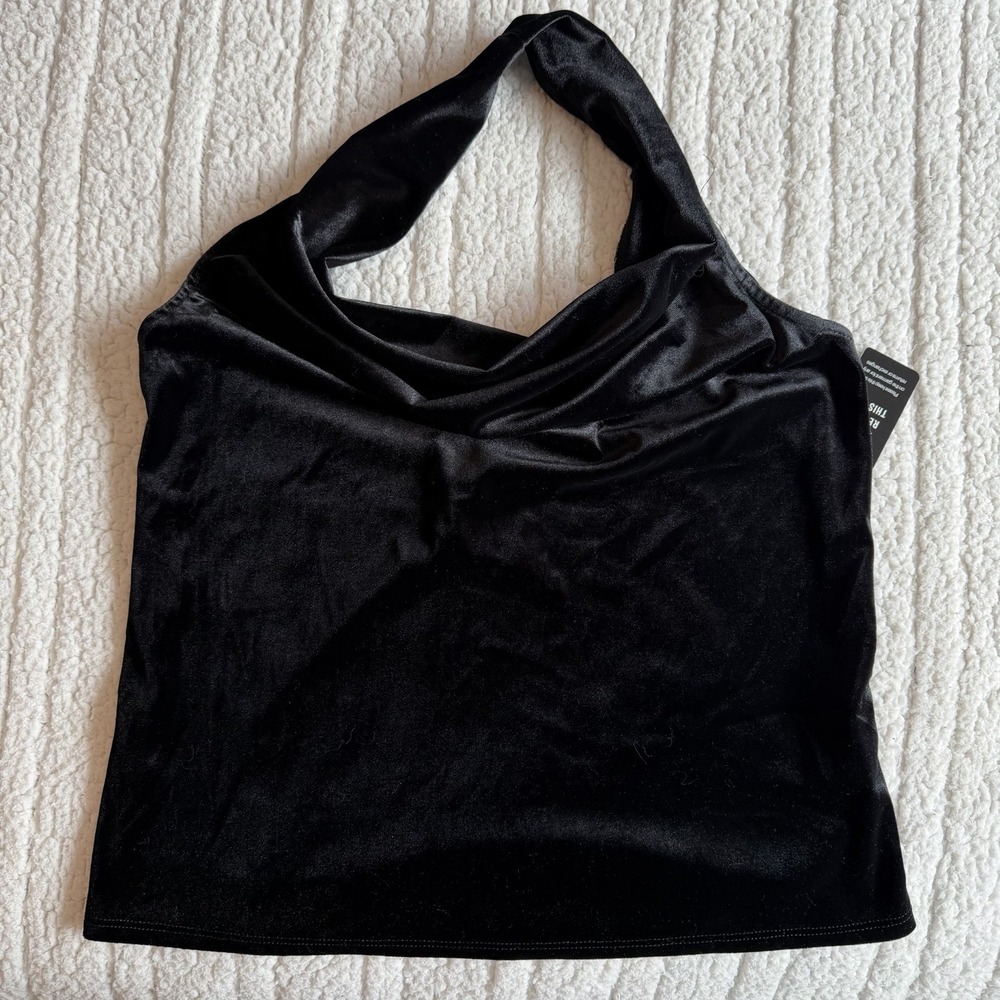 Express‎ Black Velvet Halter Top Cowl Neck New